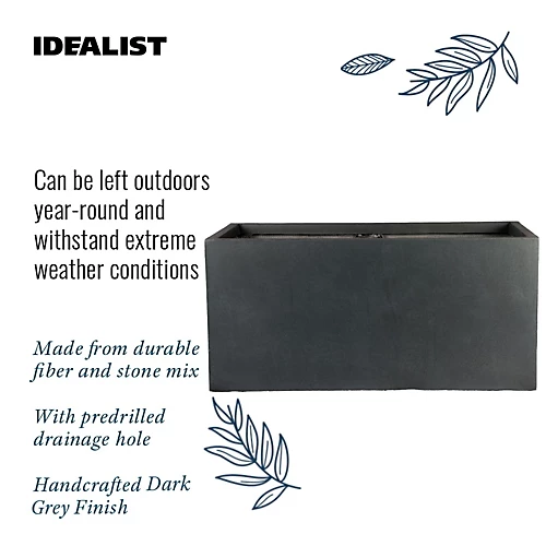 IDEALIST Contemporary Faux Lead Dark Grey Concrete Trough Planter H30 L60 W30 Cm, 54L 4 IDEALIST Contemporary Faux Lead Dark Grey Concrete Trough Planter H30 L60 W30 Cm, 54L - Image 4