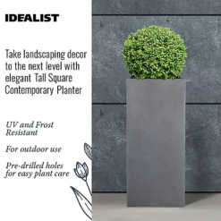 IDEALIST Contemporary Faux Lead Dark Grey Light Concrete Garden Tall Square Planter, Outdoor Plant Pot H50 L21 W21 Cm, 22L -Outsunny Garden Zone idealist contemporary faux lead dark grey light concrete garden tall square planter outdoor plant pot h50 l21 w21 cm 22l5000124401610 03c MP