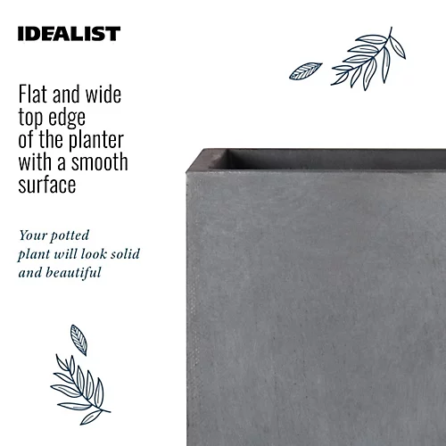 IDEALIST Contemporary Faux Lead Dark Grey Light Concrete Garden Tall Square Planter, Outdoor Plant Pot H60 L27 W27 Cm, 44L 2 IDEALIST Contemporary Faux Lead Dark Grey Light Concrete Garden Tall Square Planter, Outdoor Plant Pot H60 L27 W27 Cm, 44L - Image 2