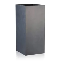 IDEALIST Contemporary Faux Lead Dark Grey Light Concrete Garden Tall Square Planter, Outdoor Plant Pot H70 L33 W33 Cm, 79L