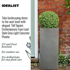 IDEALIST Contemporary Faux Lead Dark Grey Light Concrete Garden Tall Square Planter, Outdoor Plant Pot H70 L33 W33 Cm, 79L -Outsunny Garden Zone idealist contemporary faux lead dark grey light concrete garden tall square planter outdoor plant pot h70 l33 w33 cm 79l5000124401634 03c MP