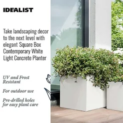 IDEALIST Contemporary Flower Box Square Garden Planter, White Light Concrete Outdoor Large Plant Pot H50 L50 W50 Cm, 126L -Outsunny Garden Zone idealist contemporary flower box square garden planter white light concrete outdoor large plant pot h50 l50 w50 cm 126l5000124502119 03c MP