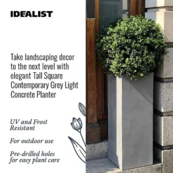 IDEALIST Contemporary Grey Light Concrete Garden Tall Square Planter, Outdoor Plant Pot H80 L40 W40 Cm, 132L -Outsunny Garden Zone idealist contemporary grey light concrete garden tall square planter outdoor plant pot h80 l40 w40 cm 132l5000124502218 03c MP