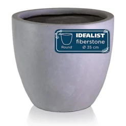 IDEALIST Contemporary Stone Grey Light Concrete Egg Garden Round Planter Large, Outdoor Plant Pot D35 H32 Cm, 30L