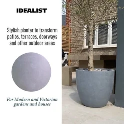 IDEALIST Contemporary Stone Grey Light Concrete Egg Garden Round Planter Large, Outdoor Plant Pot D35 H32 Cm, 30L -Outsunny Garden Zone idealist contemporary stone grey light concrete egg garden round planter large outdoor plant pot d35 h32 cm 30l5000124403010 03c MP