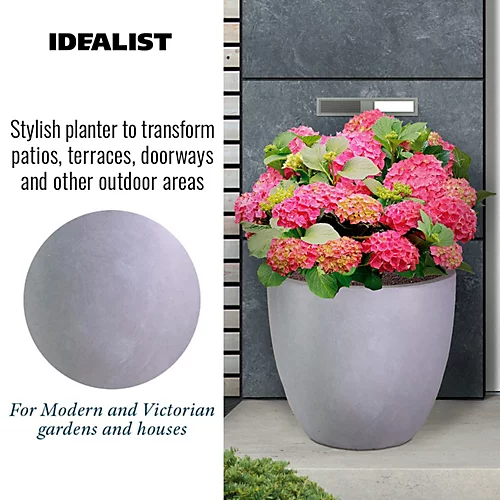 IDEALIST Contemporary Stone Grey Light Concrete Egg Garden Round Planter Large, Outdoor Plant Pot D46 H45 Cm, 75L 3 IDEALIST Contemporary Stone Grey Light Concrete Egg Garden Round Planter Large, Outdoor Plant Pot D46 H45 Cm, 75L - Image 3