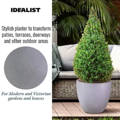 IDEALIST Contemporary Stone Grey Light Concrete Egg Garden Round Planter Large, Outdoor Plant Pot D56 H52 Cm, 128L -Outsunny Garden Zone idealist contemporary stone grey light concrete egg garden round planter large outdoor plant pot d56 h52 cm 128l5000124403034 03c MP