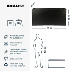 IDEALIST Contemporary Trough Garden Planter, Black Concrete Light Outdoor Large Plant Pot H41 L85 W26 Cm, 91L -Outsunny Garden Zone idealist contemporary trough garden planter black concrete light outdoor large plant pot h41 l85 w26 cm 91l5000124401351 06c MP