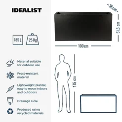 IDEALIST Contemporary Trough Garden Planter, Black Concrete Light Outdoor Large Plant Pot H51.5 L100 W36 Cm, 185L -Outsunny Garden Zone idealist contemporary trough garden planter black concrete light outdoor large plant pot h51 5 l100 w36 cm 185l5000124401368 06c MP