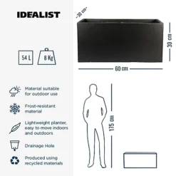 IDEALIST Contemporary Trough Garden Planter, Black Concrete Outdoor Large Plant Pot H30 L60 W30 Cm, 54L -Outsunny Garden Zone idealist contemporary trough garden planter black concrete outdoor large plant pot h30 l60 w30 cm 54l5000124401825 06c MP