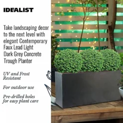 IDEALIST Contemporary Trough Garden Planter, Faux Lead Dark Grey Concrete Light Outdoor Large Plant Pot H30 L65 W19 Cm, 37L -Outsunny Garden Zone idealist contemporary trough garden planter faux lead dark grey concrete light outdoor large plant pot h30 l65 w19 cm 37l5000124401313 02c MP