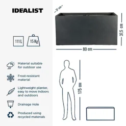 IDEALIST Contemporary Trough Garden Planter, Faux Lead Dark Grey Concrete Light Outdoor Large Plant Pot H37.5 L80 W37 Cm, 111L -Outsunny Garden Zone idealist contemporary trough garden planter faux lead dark grey concrete light outdoor large plant pot h37 5 l80 w37 cm 111l5000124401795 06c MP