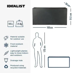 IDEALIST Contemporary Trough Garden Planter, Faux Lead Dark Grey Concrete Light Outdoor Large Plant Pot H51.5 L100 W36 Cm, 185L -Outsunny Garden Zone idealist contemporary trough garden planter faux lead dark grey concrete light outdoor large plant pot h51 5 l100 w36 cm 185l5000124401337 06c MP