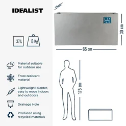 IDEALIST Contemporary Trough Garden Planter, Grey Concrete Light Outdoor Large Plant Pot H30 L65 W19 Cm, 37L -Outsunny Garden Zone idealist contemporary trough garden planter grey concrete light outdoor large plant pot h30 l65 w19 cm 37l5000124401283 06c MP