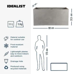 IDEALIST Contemporary Trough Garden Planter, Grey Concrete Light Outdoor Large Plant Pot H37.5 L80 W37 Cm, 111L -Outsunny Garden Zone idealist contemporary trough garden planter grey concrete light outdoor large plant pot h37 5 l80 w37 cm 111l5000124401757 06c MP