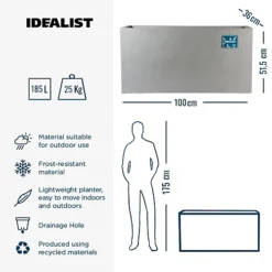 IDEALIST Contemporary Trough Garden Planter, Grey Concrete Light Outdoor Large Plant Pot H51.5 L100 W36 Cm, 185L -Outsunny Garden Zone idealist contemporary trough garden planter grey concrete light outdoor large plant pot h51 5 l100 w36 cm 185l5000124401306 06c MP