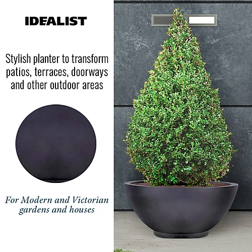IDEALIST Dish Style Smooth Black Garden Bowl Planter, Outdoor Plant Pot D45 H20 Cm, 32L 3 IDEALIST Dish Style Smooth Black Garden Bowl Planter, Outdoor Plant Pot D45 H20 Cm, 32L - Image 3