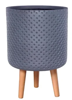 IDEALIST Dotted Style Grey Cylinder Planter With Legs, Round Indoor Plant Pot Stand For Indoor Plants D24.5 H35 Cm, 10L