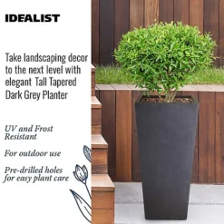 IDEALIST Faux Lead Dark Grey Light Concrete Garden Tall Planter, Outdoor Plant Pot With Tapered Shape H50.5 L24.5 W24.5 Cm, 30L -Outsunny Garden Zone idealist faux lead dark grey light concrete garden tall planter outdoor plant pot with tapered shape h50 5 l24 5 w24 5 cm 30l5000124401702 02c MP
