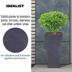 IDEALIST Faux Lead Dark Grey Light Concrete Garden Tall Planter, Outdoor Plant Pot With Tapered Shape H50.5 L24.5 W24.5 Cm, 30L -Outsunny Garden Zone idealist faux lead dark grey light concrete garden tall planter outdoor plant pot with tapered shape h50 5 l24 5 w24 5 cm 30l5000124401702 03c MP