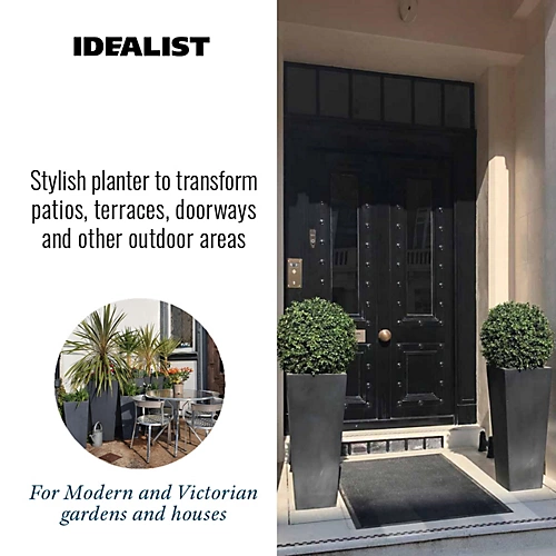 IDEALIST Faux Lead Dark Grey Light Concrete Garden Tall Planter, Outdoor Plant Pot With Tapered Shape H65 L32 W32 Cm, 67L 3 IDEALIST Faux Lead Dark Grey Light Concrete Garden Tall Planter, Outdoor Plant Pot With Tapered Shape H65 L32 W32 Cm, 67L - Image 3