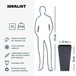IDEALIST Faux Lead Dark Grey Light Concrete Garden Tall Planter, Outdoor Plant Pot With Tapered Shape H65 L32 W32 Cm, 67L 7 IDEALIST Faux Lead Dark Grey Light Concrete Garden Tall Planter, Outdoor Plant Pot With Tapered Shape H65 L32 W32 Cm, 67L -Outsunny Garden Zone idealist faux lead dark grey light concrete garden tall planter outdoor plant pot with tapered shape h65 l32 w32 cm 67l5000124401719 04c MP