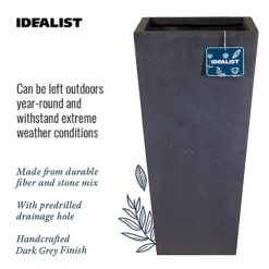 IDEALIST Faux Lead Dark Grey Light Concrete Garden Tall Planter, Outdoor Plant Pot With Tapered Shape H89 L43 W43 Cm, 165L -Outsunny Garden Zone idealist faux lead dark grey light concrete garden tall planter outdoor plant pot with tapered shape h89 l43 w43 cm 165l5000124401726 06c MP