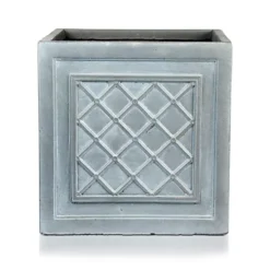 IDEALIST Faux Lead Lattice Flower Box Square Garden Planter, Grey Light Stone Outdoor Large Plant Pot W45 H45 L45 Cm, 72L