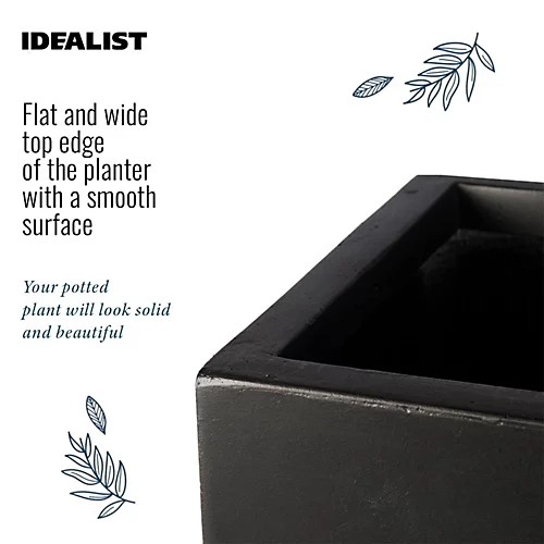 IDEALIST Flower Box Square Garden Planter, Black Light Concrete Outdoor Large Plant Pot H50 L50 W50 Cm, 126L 2 IDEALIST Flower Box Square Garden Planter, Black Light Concrete Outdoor Large Plant Pot H50 L50 W50 Cm, 126L - Image 2