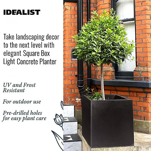 IDEALIST Flower Box Square Garden Planter, Black Light Concrete Outdoor Large Plant Pot H50 L50 W50 Cm, 126L 3 IDEALIST Flower Box Square Garden Planter, Black Light Concrete Outdoor Large Plant Pot H50 L50 W50 Cm, 126L - Image 3