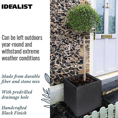 IDEALIST Flower Box Square Garden Planter, Black Light Concrete Outdoor Large Plant Pot H50 L50 W50 Cm, 126L 4 IDEALIST Flower Box Square Garden Planter, Black Light Concrete Outdoor Large Plant Pot H50 L50 W50 Cm, 126L - Image 4