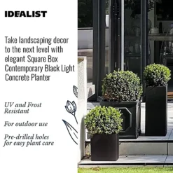 IDEALIST Flower Box Square Garden Planter, Black Light Concrete Outdoor Plant Pot H25 L25 W25 Cm, 16L -Outsunny Garden Zone idealist flower box square garden planter black light concrete outdoor plant pot h25 l25 w25 cm 16l5000124401535 03c MP