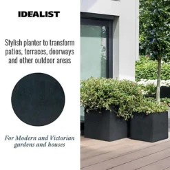 IDEALIST Flower Box Square Garden Planter, Faux Lead Dark Grey Light Concrete Outdoor Large Plant Pot H40 L40 W40 Cm, 65L -Outsunny Garden Zone idealist flower box square garden planter faux lead dark grey light concrete outdoor large plant pot h40 l40 w40 cm 65l5000124401511 03c MP