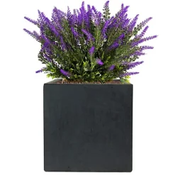 IDEALIST Flower Box Square Garden Planter, Faux Lead Dark Grey Light Concrete Outdoor Plant Pot H25 L25 W25 Cm, 16L