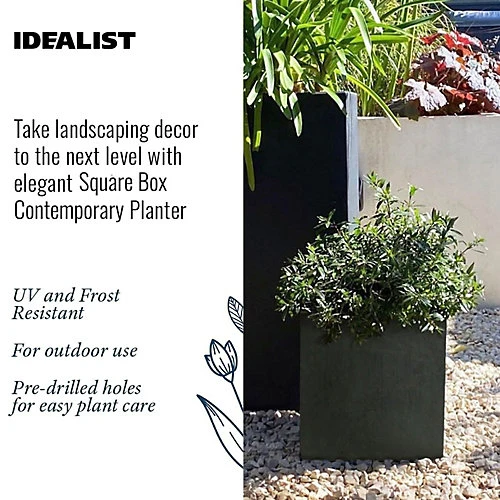 IDEALIST Flower Box Square Garden Planter, Faux Lead Dark Grey Light Concrete Outdoor Plant Pot H30 L30 W30 Cm, 27L 4 IDEALIST Flower Box Square Garden Planter, Faux Lead Dark Grey Light Concrete Outdoor Plant Pot H30 L30 W30 Cm, 27L - Image 4