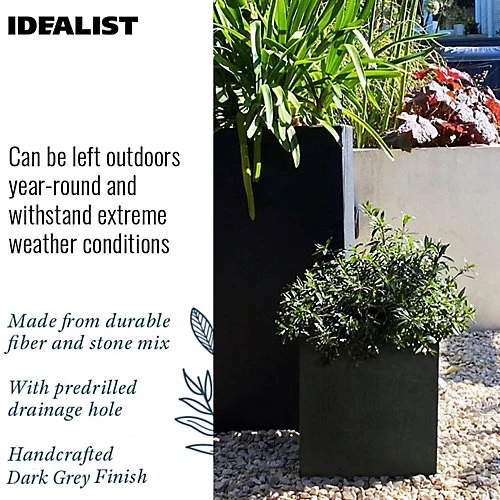 IDEALIST Flower Box Square Garden Planter, Faux Lead Dark Grey Light Concrete Outdoor Plant Pot H30 L30 W30 Cm, 27L 3 IDEALIST Flower Box Square Garden Planter, Faux Lead Dark Grey Light Concrete Outdoor Plant Pot H30 L30 W30 Cm, 27L - Image 3