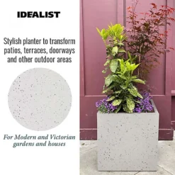 IDEALIST Flower Box Square Garden Planter, Grey Marble Light Concrete Outdoor Large Plant Pot H50 L50 W50 Cm, 126L -Outsunny Garden Zone idealist flower box square garden planter grey marble light concrete outdoor large plant pot h50 l50 w50 cm 126l5000124403164 03c MP