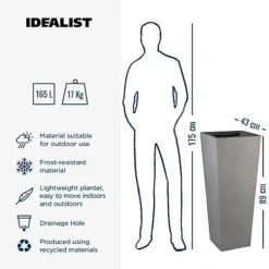 IDEALIST Grey Light Concrete Garden Tall Planter, Outdoor Plant Pot With Tapered Shape H89 L43 W43 Cm, 165L -Outsunny Garden Zone idealist grey light concrete garden tall planter outdoor plant pot with tapered shape h89 l43 w43 cm 165l5000124502294 04c MP