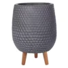 IDEALIST Honeycomb Style Dark Grey Egg Planter With Legs, Round Indoor Plant Pot Stand For Indoor Plants D32 H43 Cm, 22L