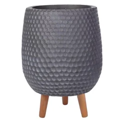 IDEALIST Honeycomb Style Dark Grey Egg Planter With Legs, Round Indoor Plant Pot Stand For Indoor Plants D32 H43 Cm, 22L