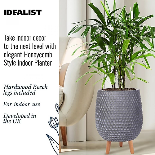 IDEALIST Honeycomb Style Dark Grey Egg Planter With Legs, Round Indoor Plant Pot Stand For Indoor Plants D32 H43 Cm, 22L 2 IDEALIST Honeycomb Style Dark Grey Egg Planter With Legs, Round Indoor Plant Pot Stand For Indoor Plants D32 H43 Cm, 22L - Image 2