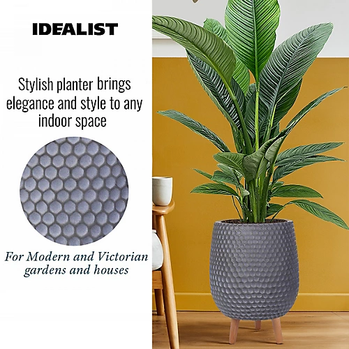 IDEALIST Honeycomb Style Dark Grey Egg Planter With Legs, Round Indoor Plant Pot Stand For Indoor Plants D32 H43 Cm, 22L 3 IDEALIST Honeycomb Style Dark Grey Egg Planter With Legs, Round Indoor Plant Pot Stand For Indoor Plants D32 H43 Cm, 22L - Image 3