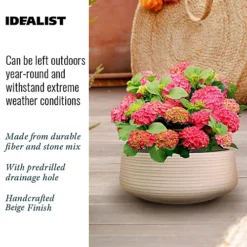 IDEALIST Large Ribbed Beige Light Concrete Garden Bowl Planter, Outdoor Plant Pot H18 D43 Cm, 26L -Outsunny Garden Zone idealist large ribbed beige light concrete garden bowl planter outdoor plant pot h18 d43 cm 26l5000124403713 06c MP