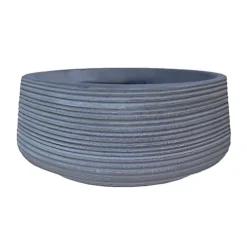 IDEALIST Large Ribbed Stone Grey Light Concrete Garden Bowl Planter, Outdoor Plant Pot H12 D31 Cm, 9L