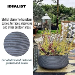 IDEALIST Large Ribbed Stone Grey Light Concrete Garden Bowl Planter, Outdoor Plant Pot H12 D31 Cm, 9L -Outsunny Garden Zone idealist large ribbed stone grey light concrete garden bowl planter outdoor plant pot h12 d31 cm 9l5000124403683 03c MP