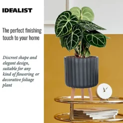 IDEALIST Modern Ribbed Black Cylinder Planter With Legs, Round Indoor Plant Pot Stand For Indoor Plants D24 H32 Cm, 7.6L -Outsunny Garden Zone idealist modern ribbed black cylinder planter with legs round indoor plant pot stand for indoor plants d24 h32 cm 7 6l5060874791843 06c MP