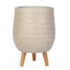 IDEALIST Plaited Style Beige Egg Planter With Legs, Round Indoor Plant Pot Stand For Indoor Plants D32 H43 Cm, 22L
