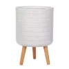 IDEALIST Plaited Style White Cylinder Planter With Legs, Round Indoor Plant Pot Stand For Indoor Plants D30 H46 Cm, 17.9L