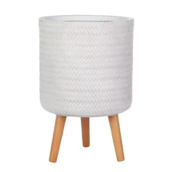 IDEALIST Plaited Style White Cylinder Planter With Legs, Round Indoor Plant Pot Stand For Indoor Plants D30 H46 Cm, 17.9L