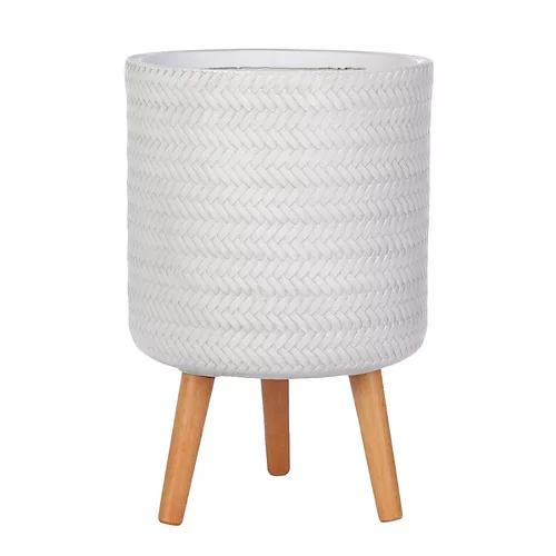 IDEALIST Plaited Style White Cylinder Planter With Legs, Round Indoor Plant Pot Stand For Indoor Plants D30 H46 Cm, 17.9L 1 IDEALIST Plaited Style White Cylinder Planter With Legs, Round Indoor Plant Pot Stand For Indoor Plants D30 H46 Cm, 17.9L